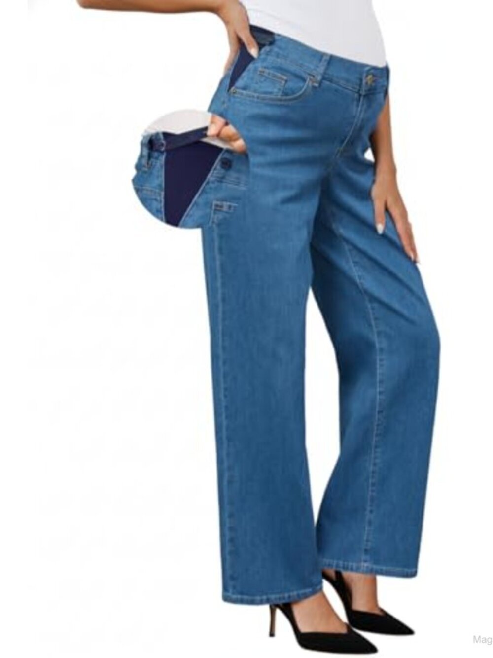 Maternity Jeans Adjustable Waistband Wide Leg Work Pants